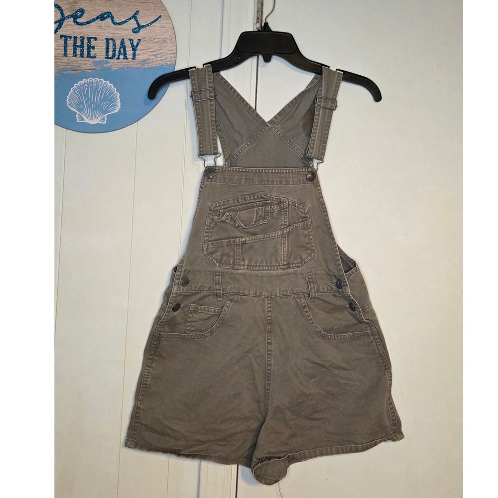 No Boundaries Weathered Chino Shortalls Gray Olive Overalls Vintage Style